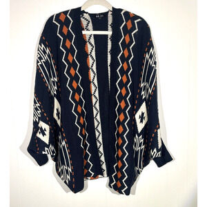 64 Sixty Five Mohair Blend Batwing Cardigan Size Large Aztec Open Front Sweater